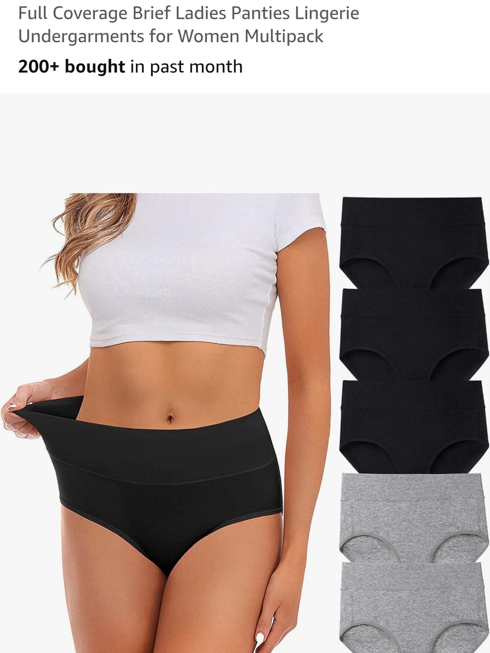Full-Coverage High-Waist Women’s Brief Shorts - Black & Gray Multipack